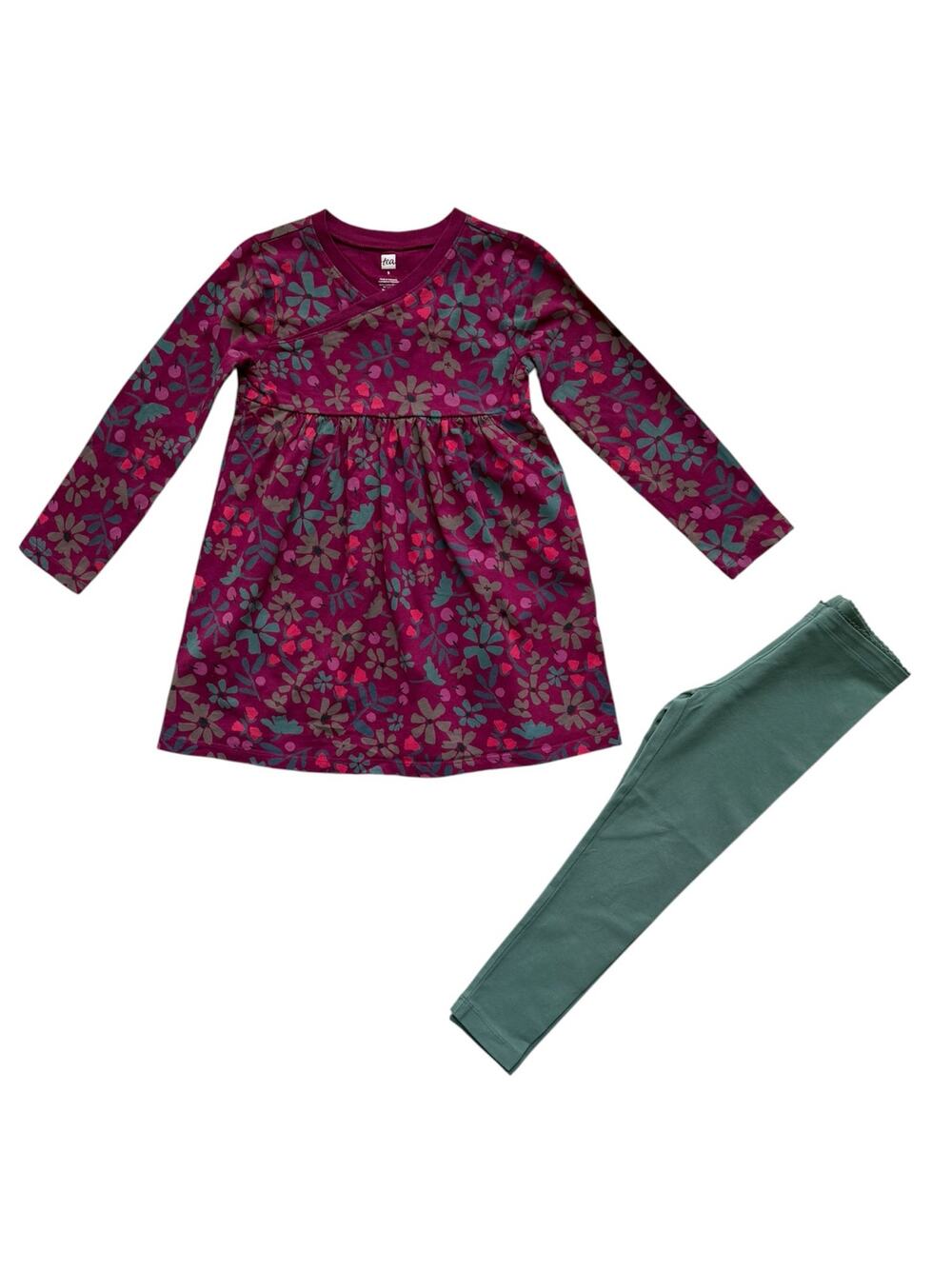 Tea Collection Peru Wrap Neck Dress + Leggings Set Size 5
